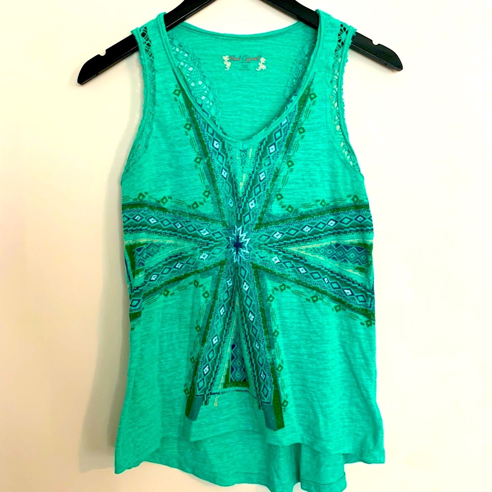 Green Geometric Print Tank-Top